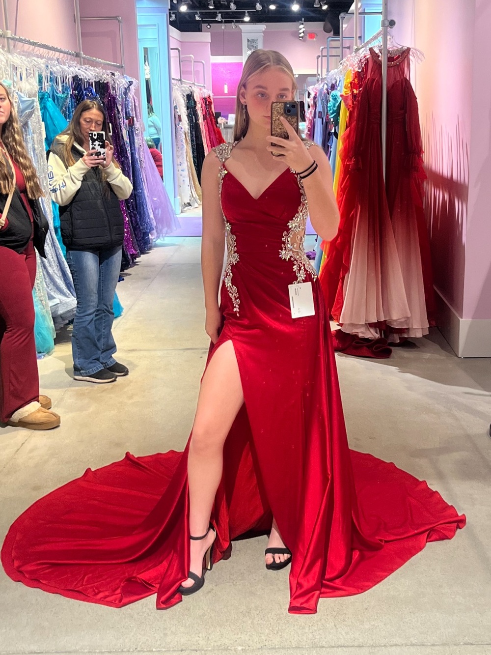 Red Embellished Prom Gown with Side Slit